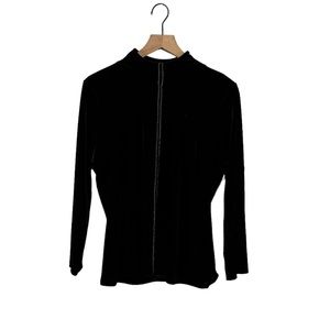 Elie Tahari Black Velvet Long Sleeve Top With Center Chain Detail